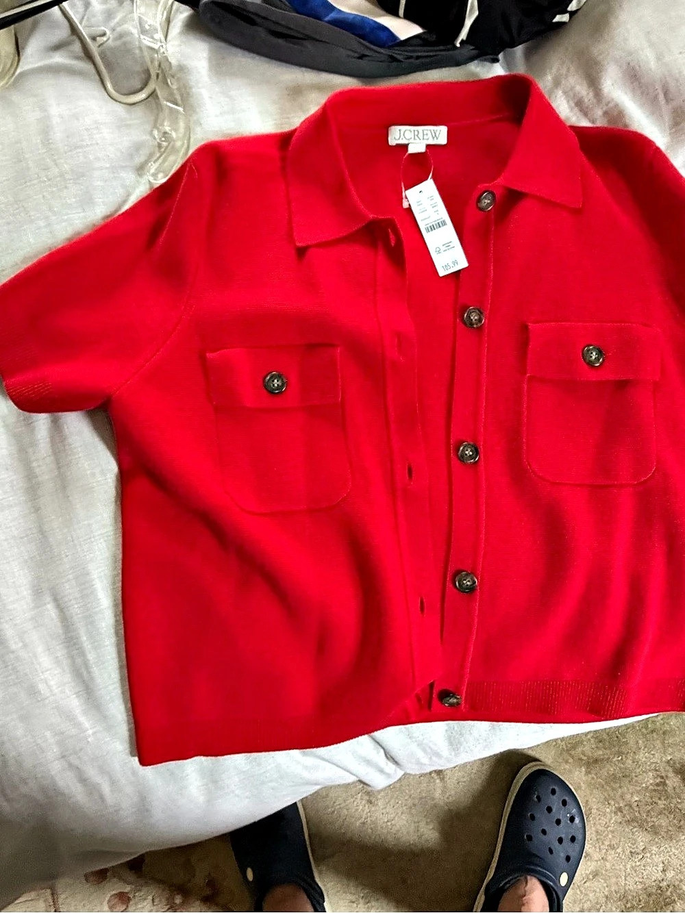 J.Crew Short-Sleeve Pocket Cardigan Red Medium